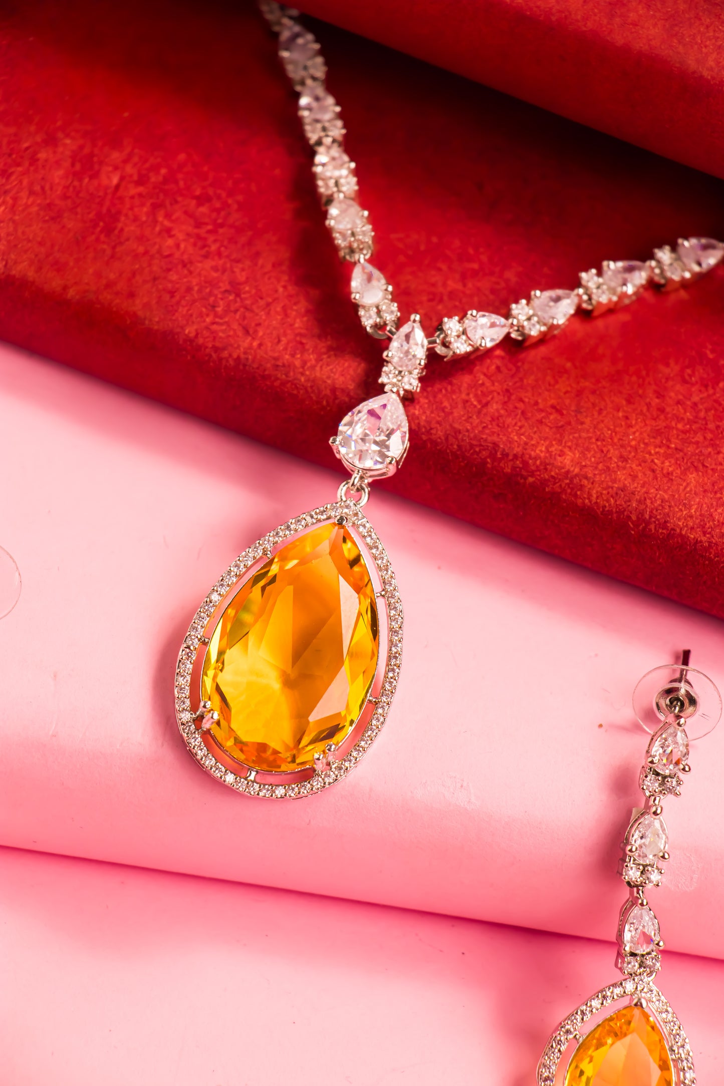 Yellow Sapphire Crown Necklace Set