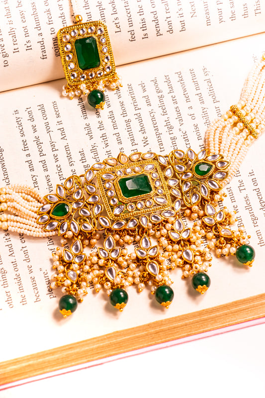 Padmavati's Silk Polki Choker Necklace Set