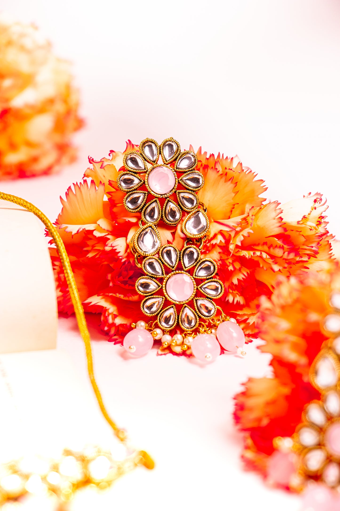 Noor's Cascade Pink Kundan Necklace Set