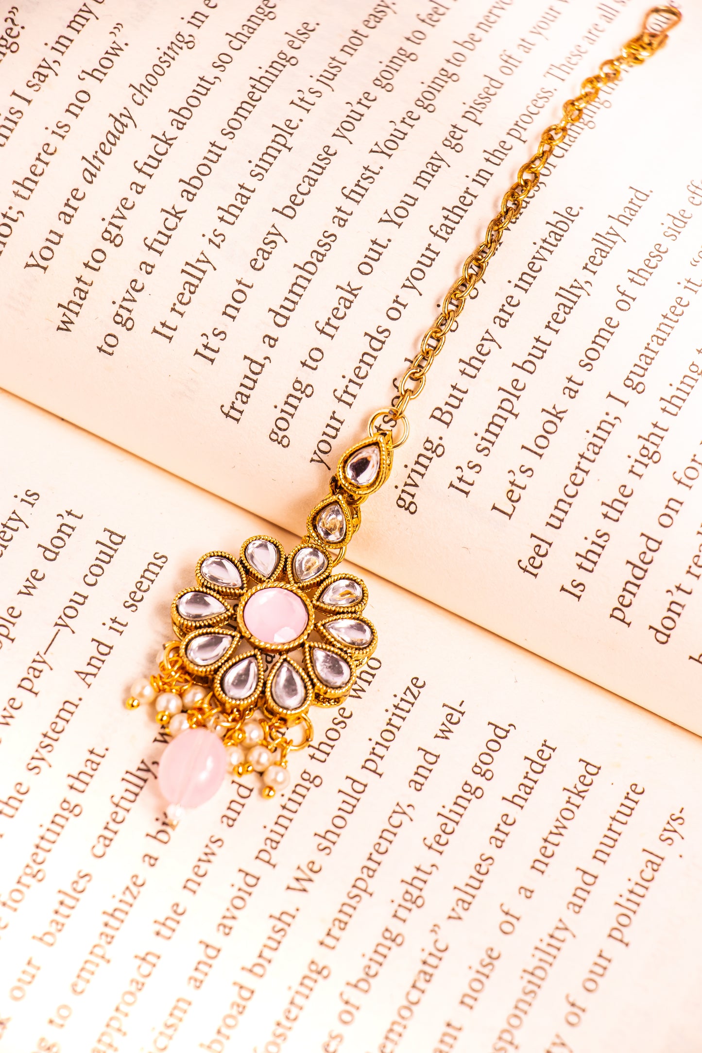Noor's Cascade Pink Kundan Necklace Set