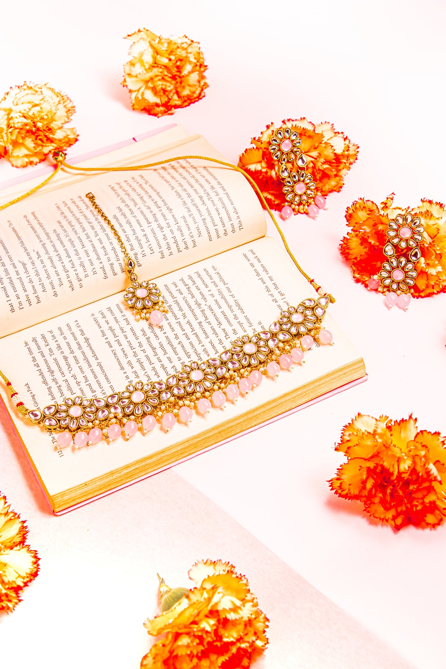 Noor's Cascade Pink Kundan Necklace Set