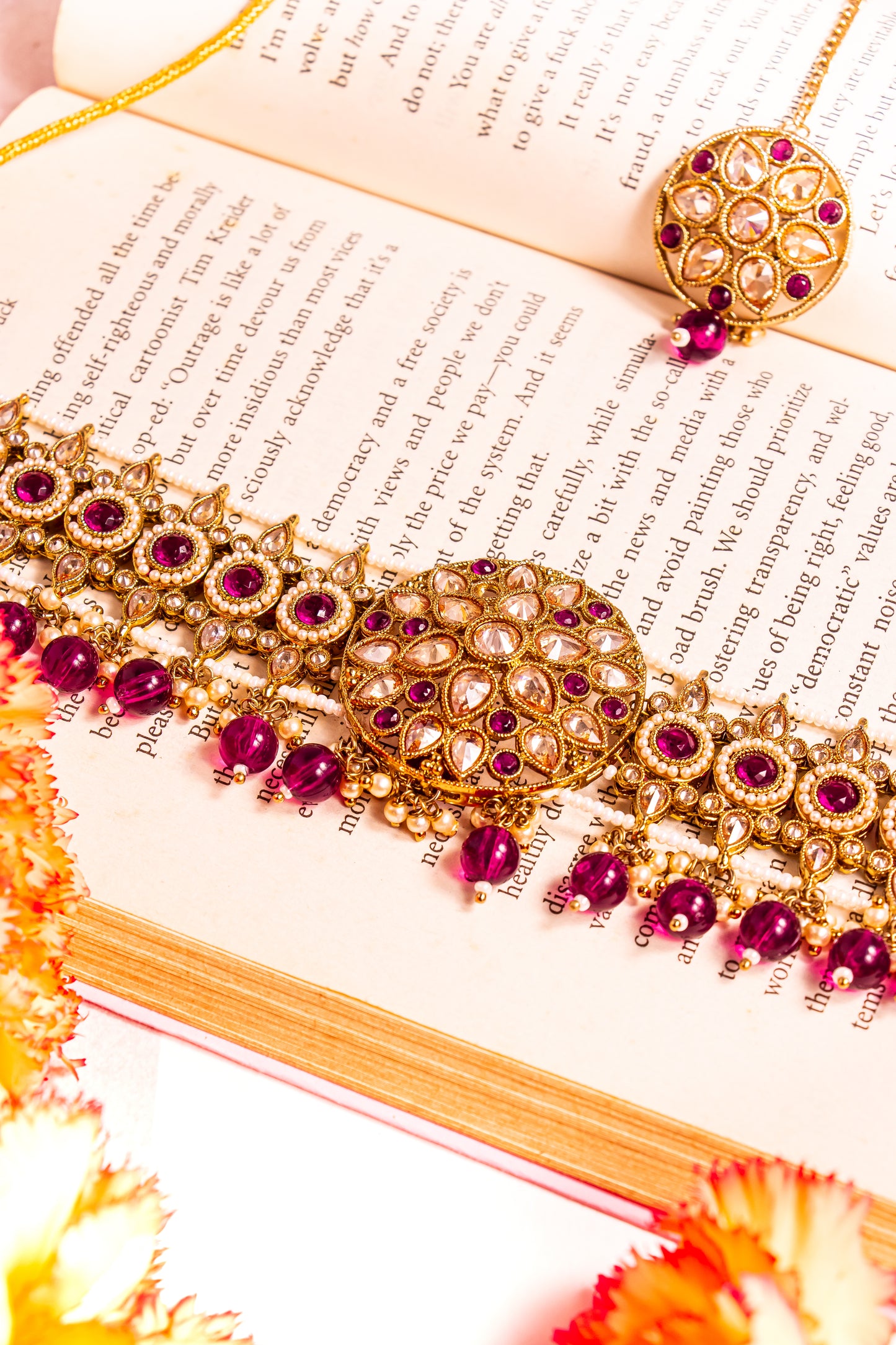 Padmini Polki Purple Choker Necklace Set