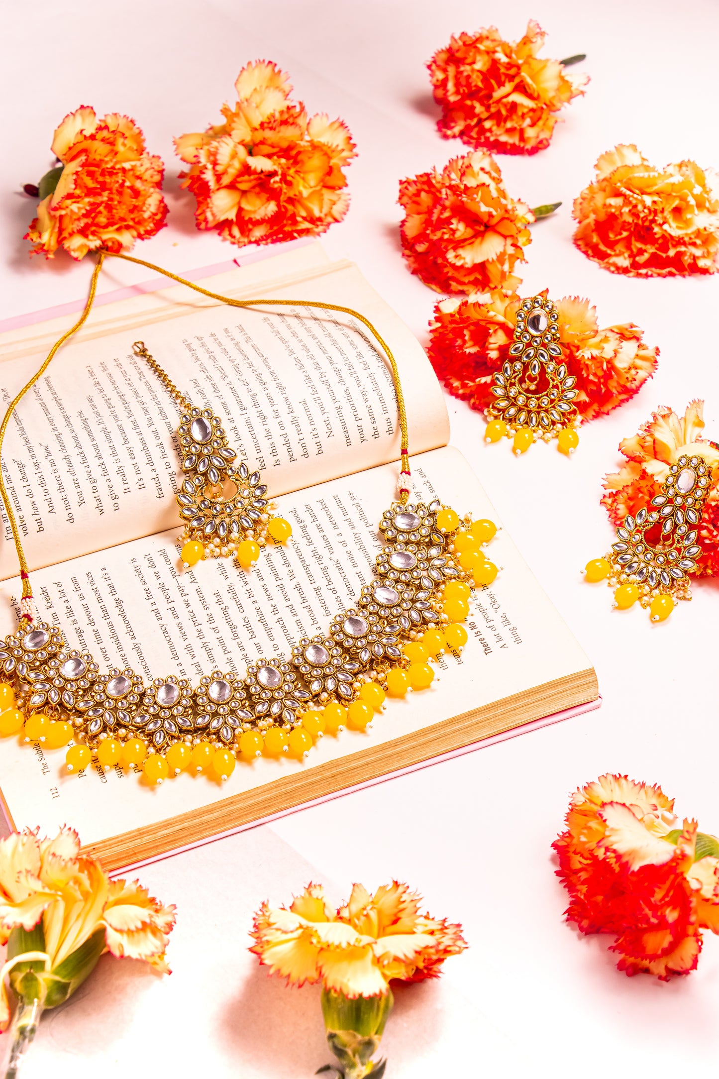 Noor's Journey  Yellow Kundan Necklace Set