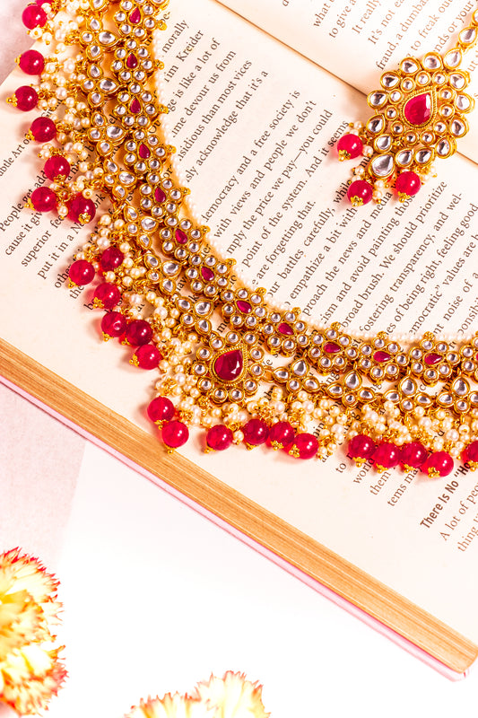 Noor's Serenity Red Kundan Necklace Set