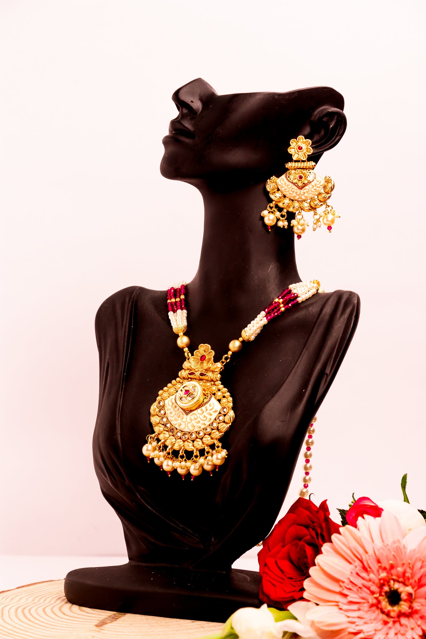 Divine Lotus Polki Long Necklace Set