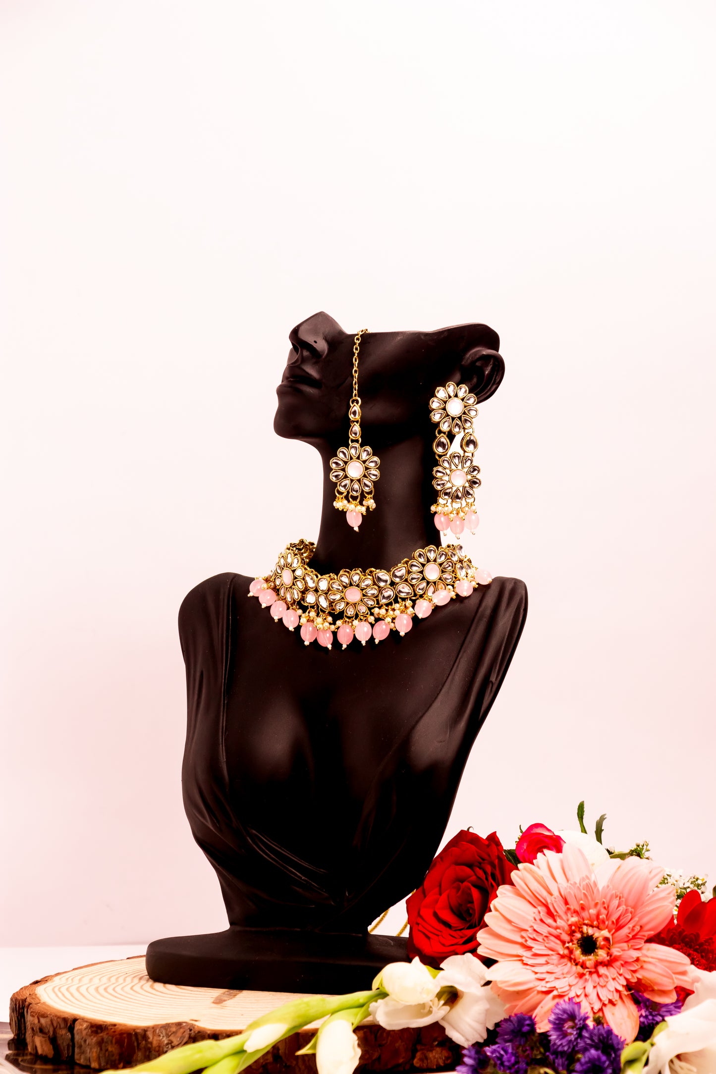 Noor's Cascade Pink Kundan Necklace Set
