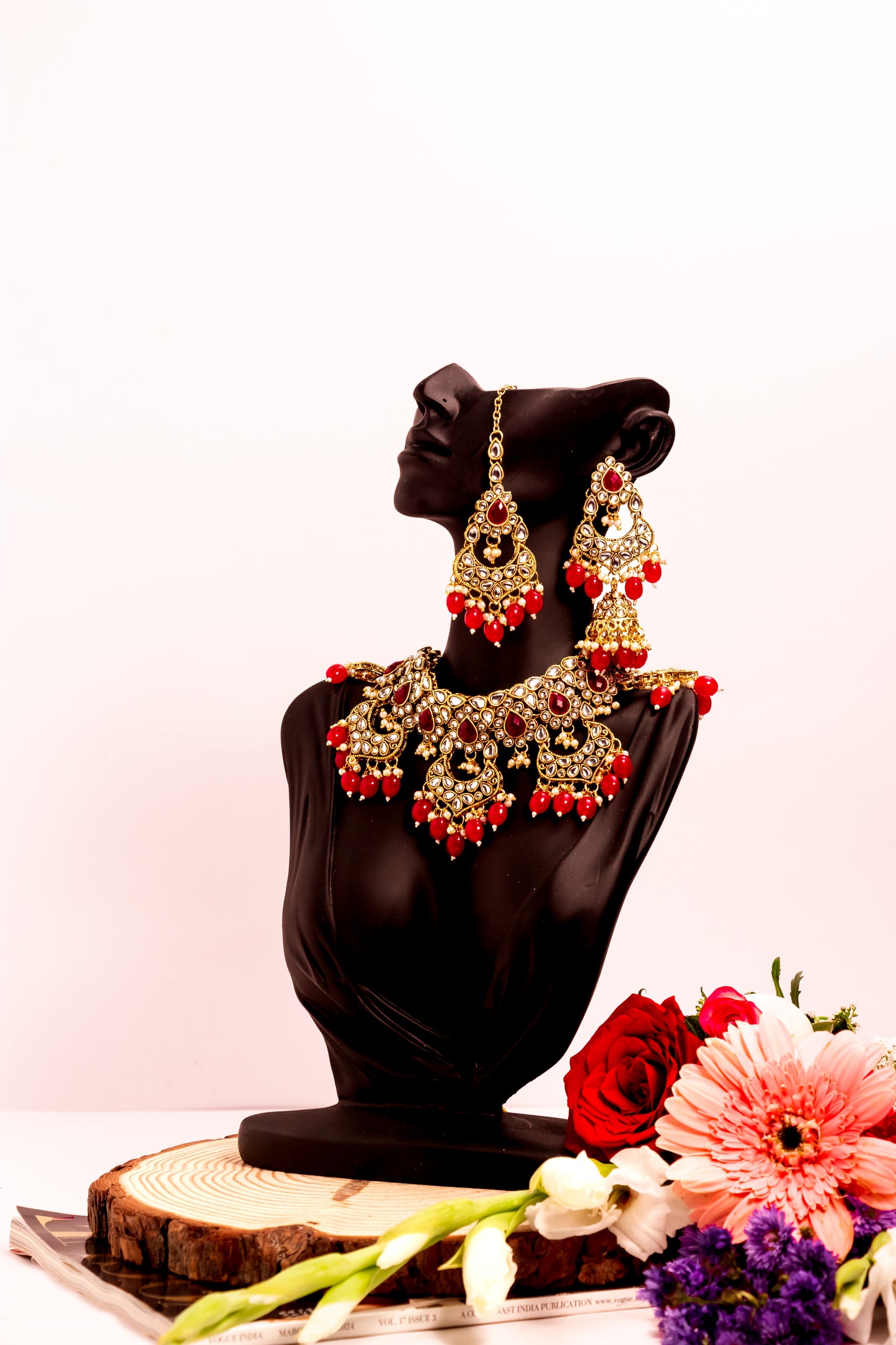 Noor's Aura Red Kundan Necklace Set