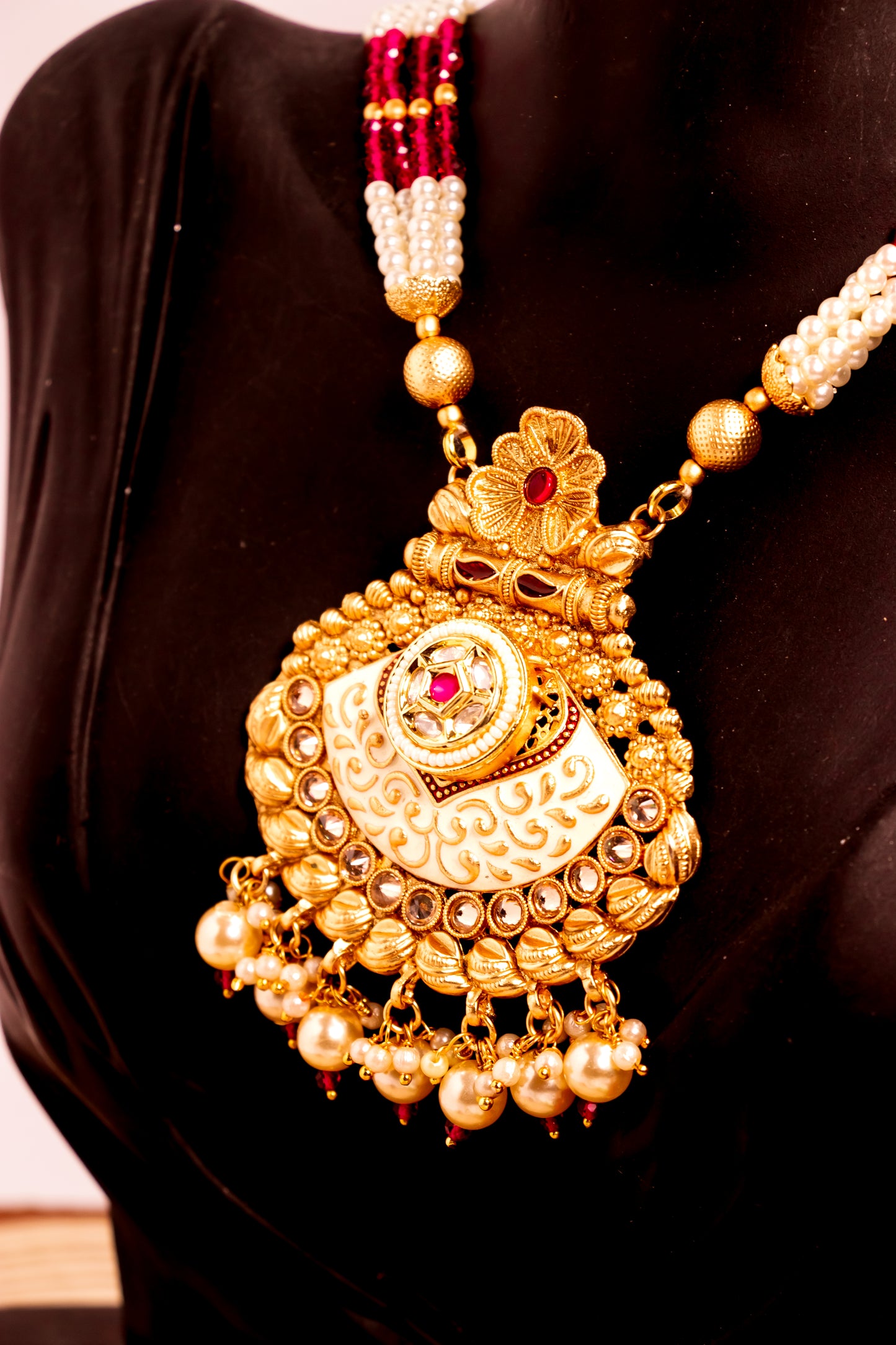 Divine Lotus Polki Long Necklace Set
