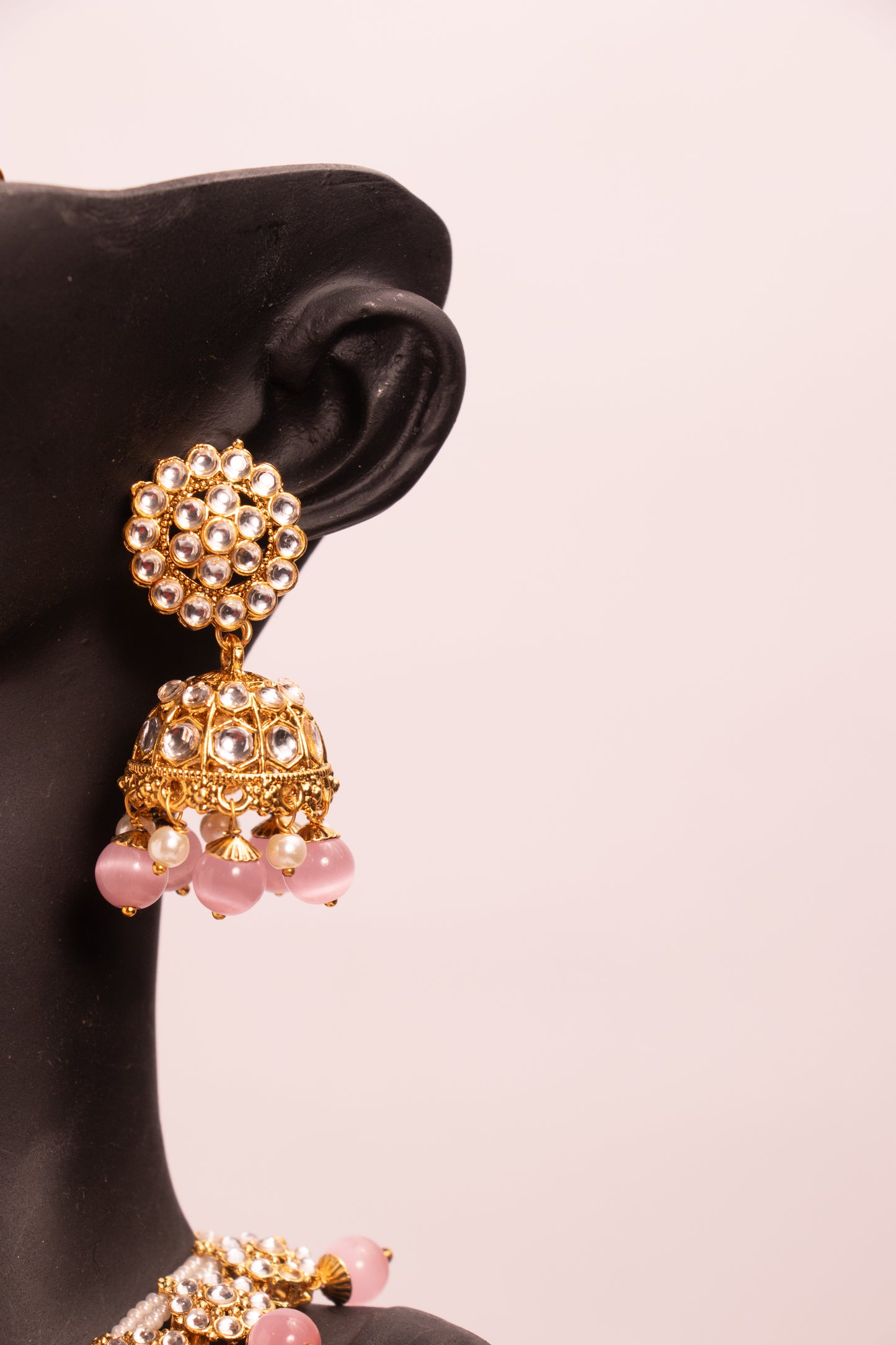 Jahan's Glow Pink Kundan Necklace Set