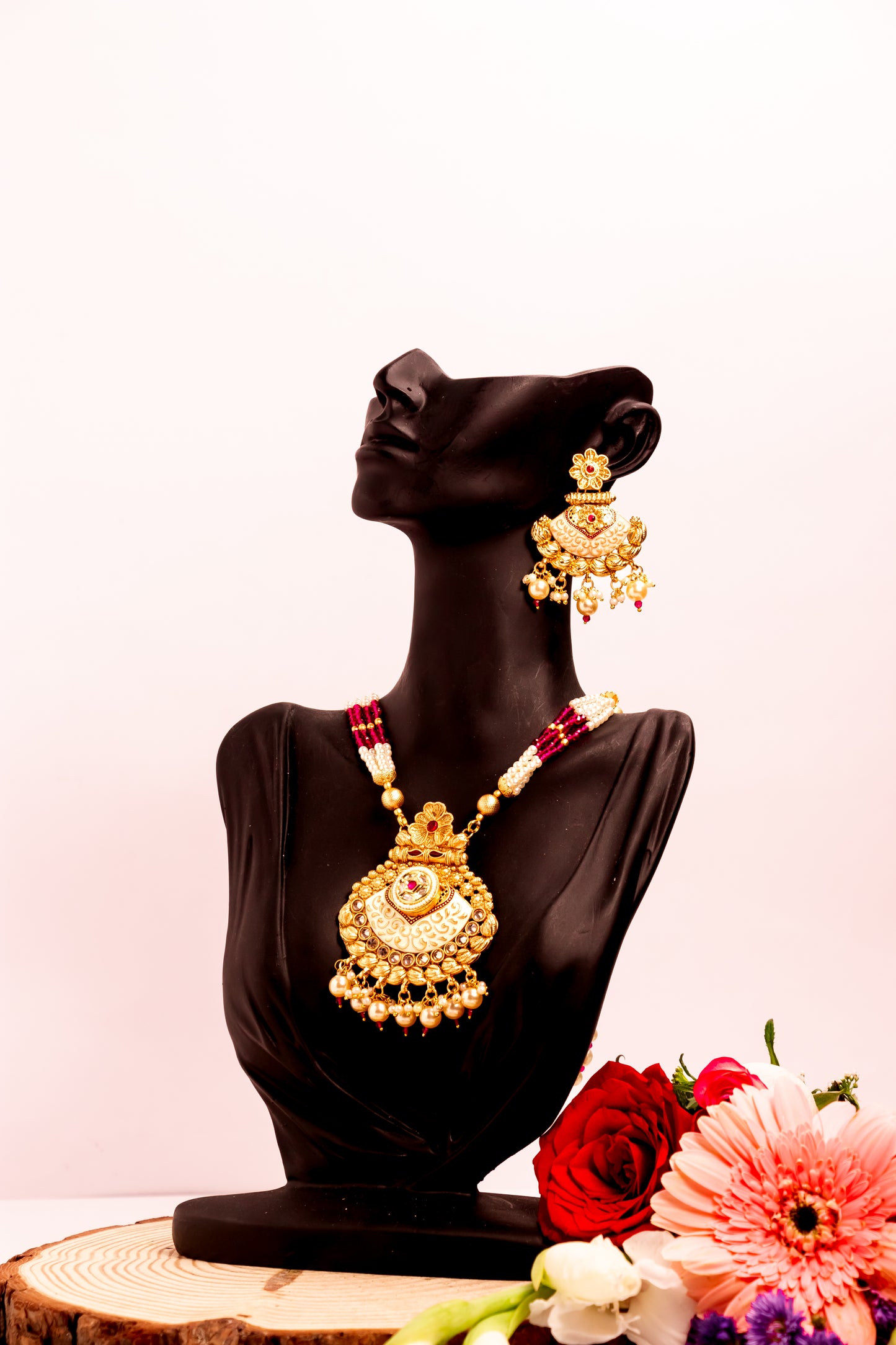 Divine Lotus Polki Long Necklace Set