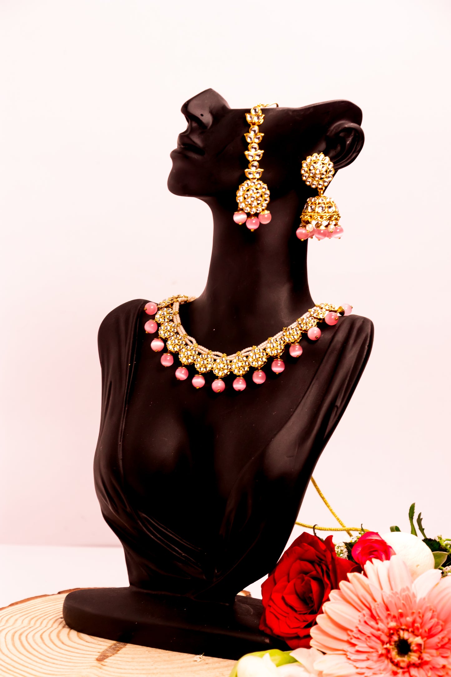 Jahan's Glow Pink Kundan Necklace Set