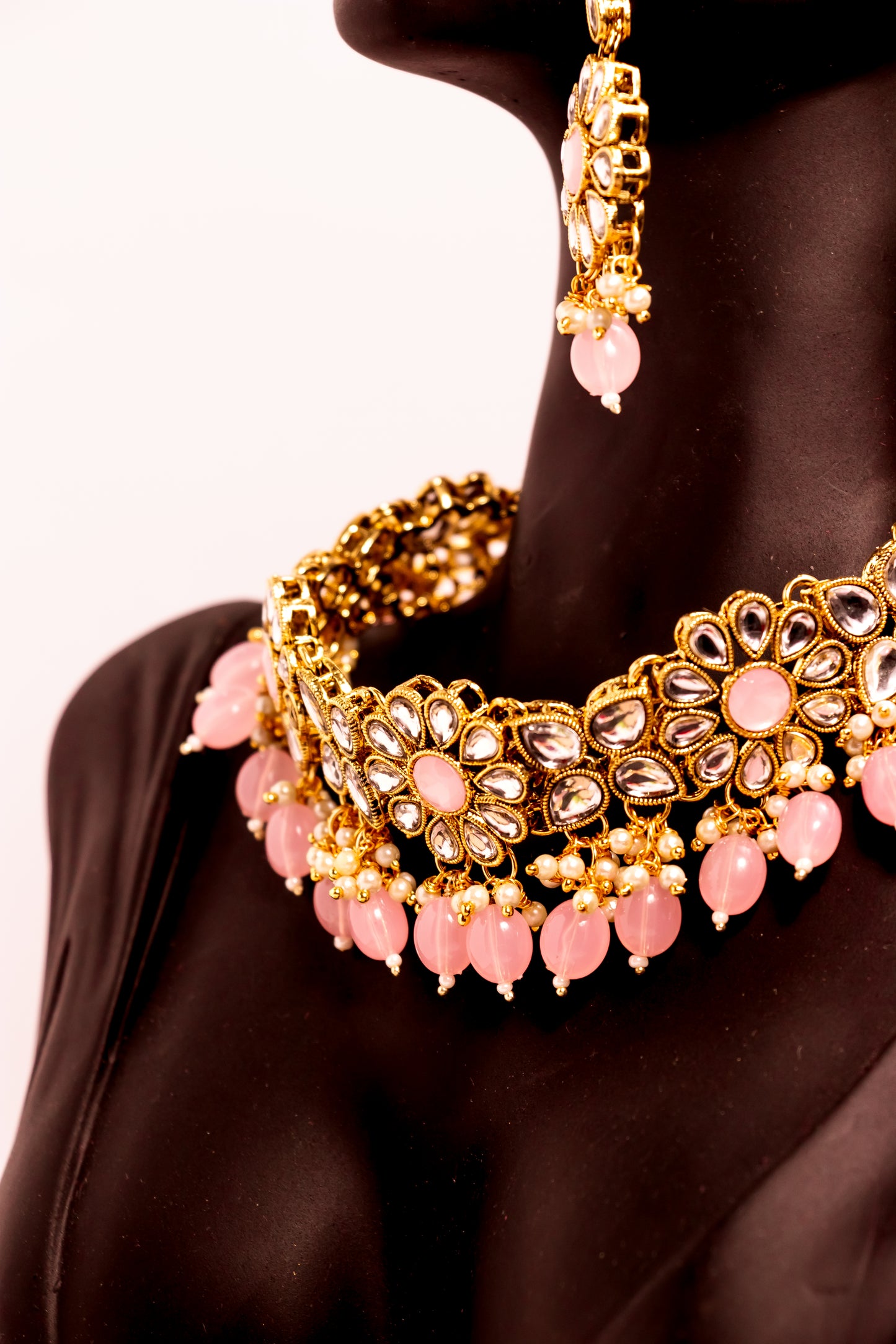 Noor's Cascade Pink Kundan Necklace Set