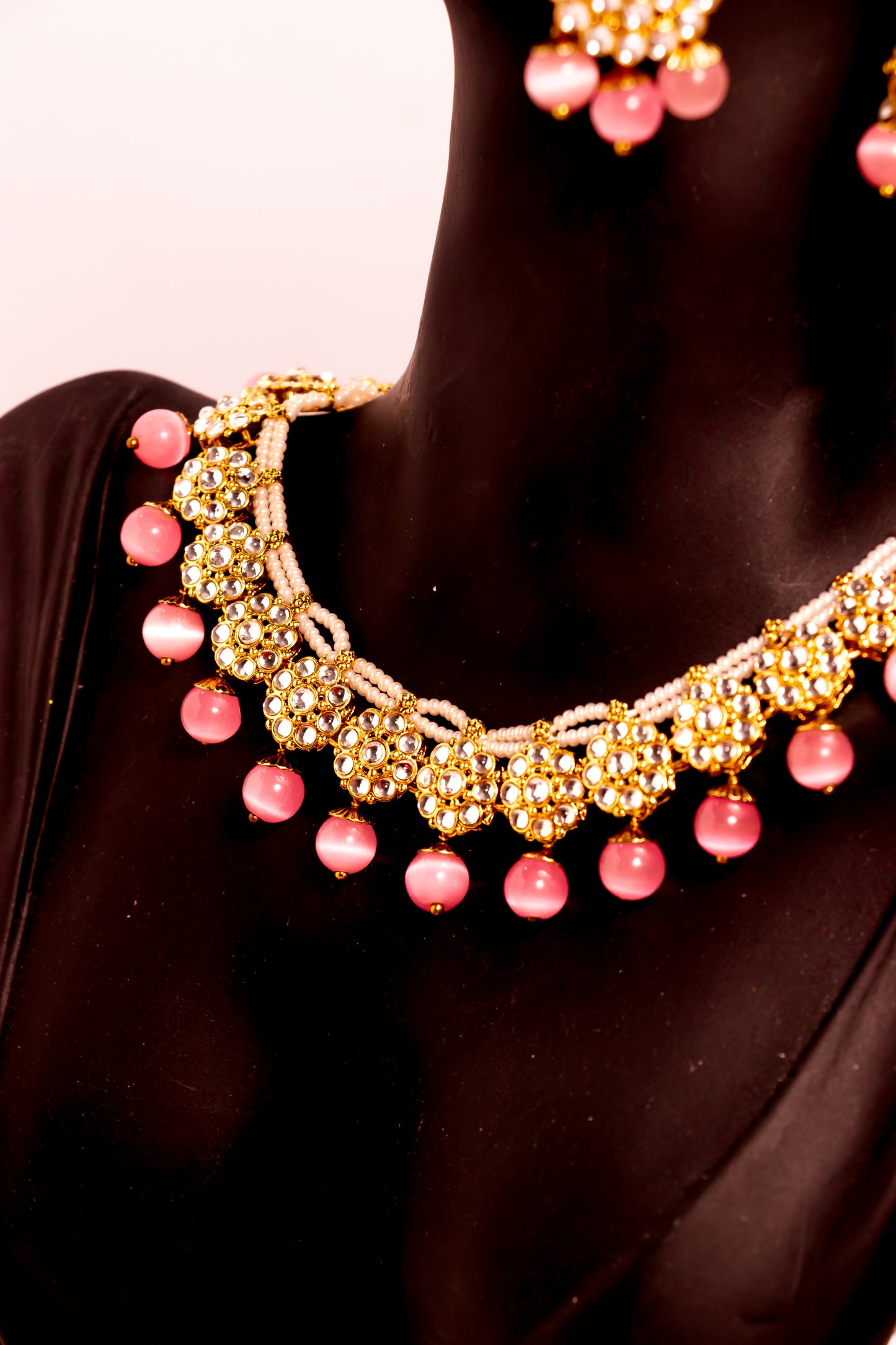 Jahan's Glow Pink Kundan Necklace Set
