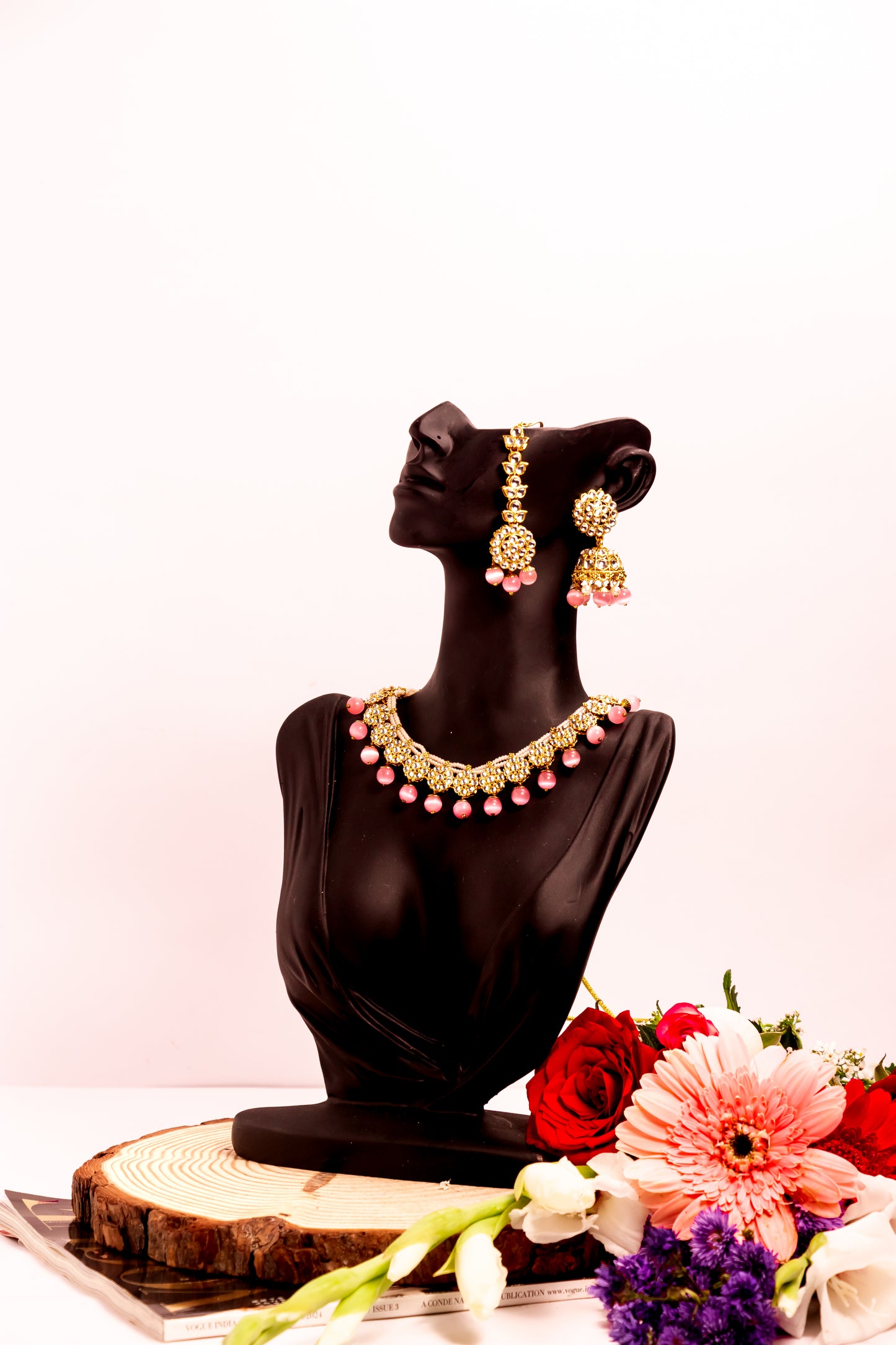 Jahan's Glow Pink Kundan Necklace Set