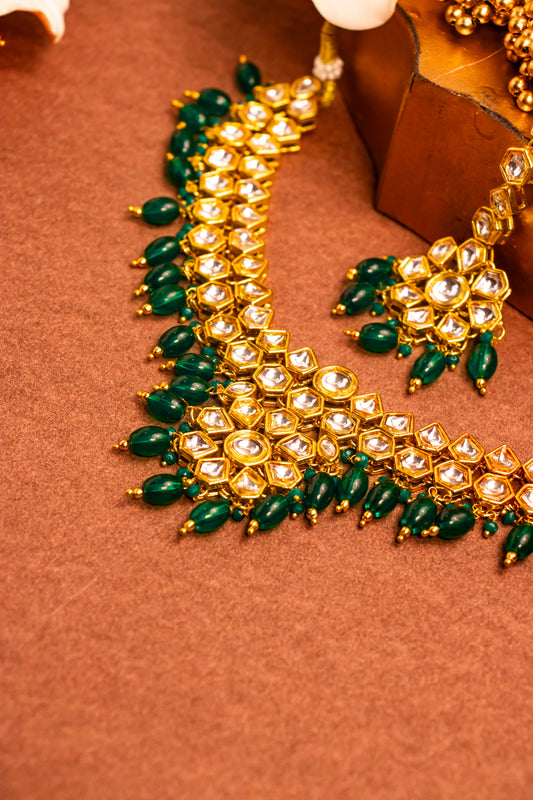 Jahan's Radiance Green Kundan Necklace Set