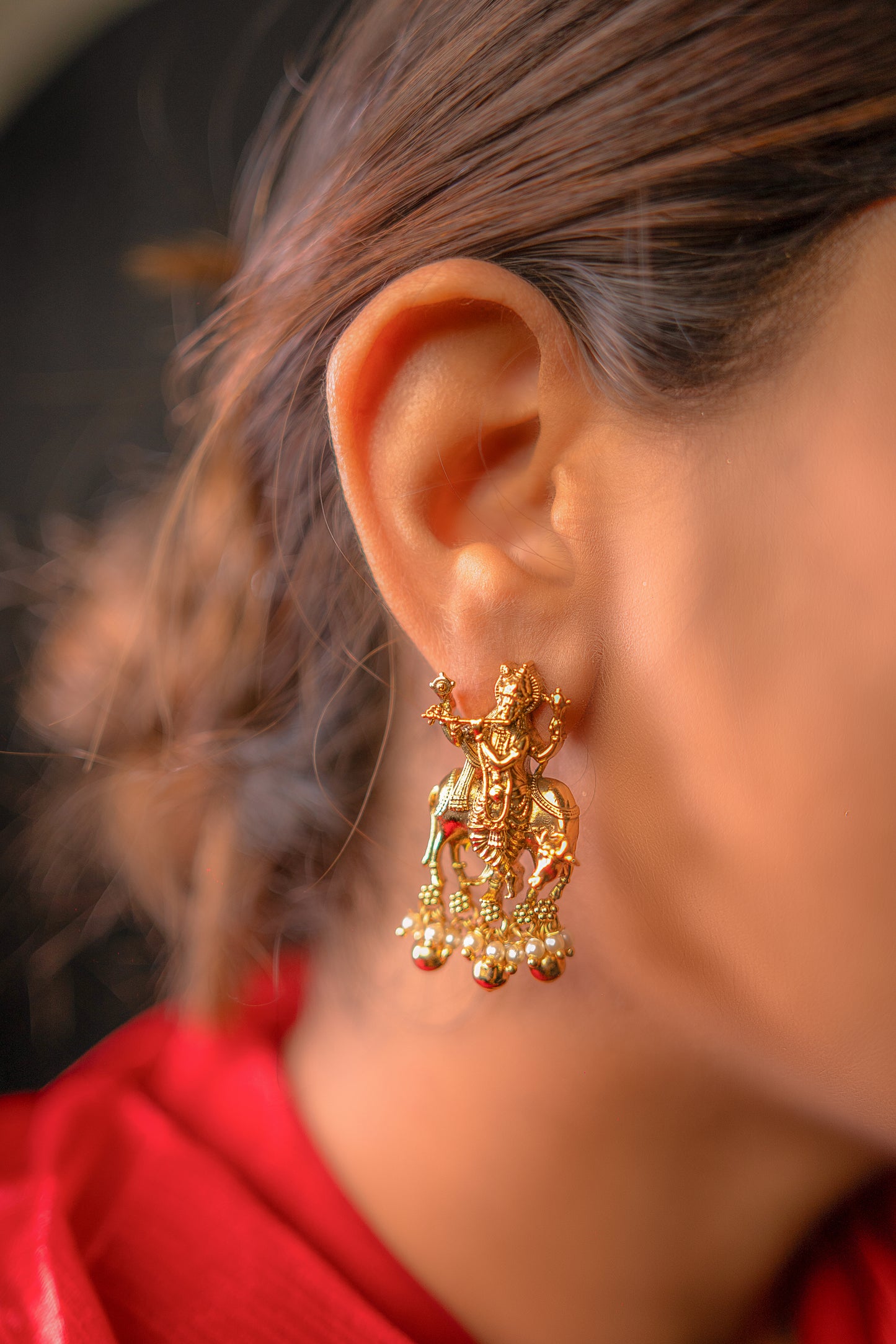 Krishna Bhakti Padmavati Golden Earrings
