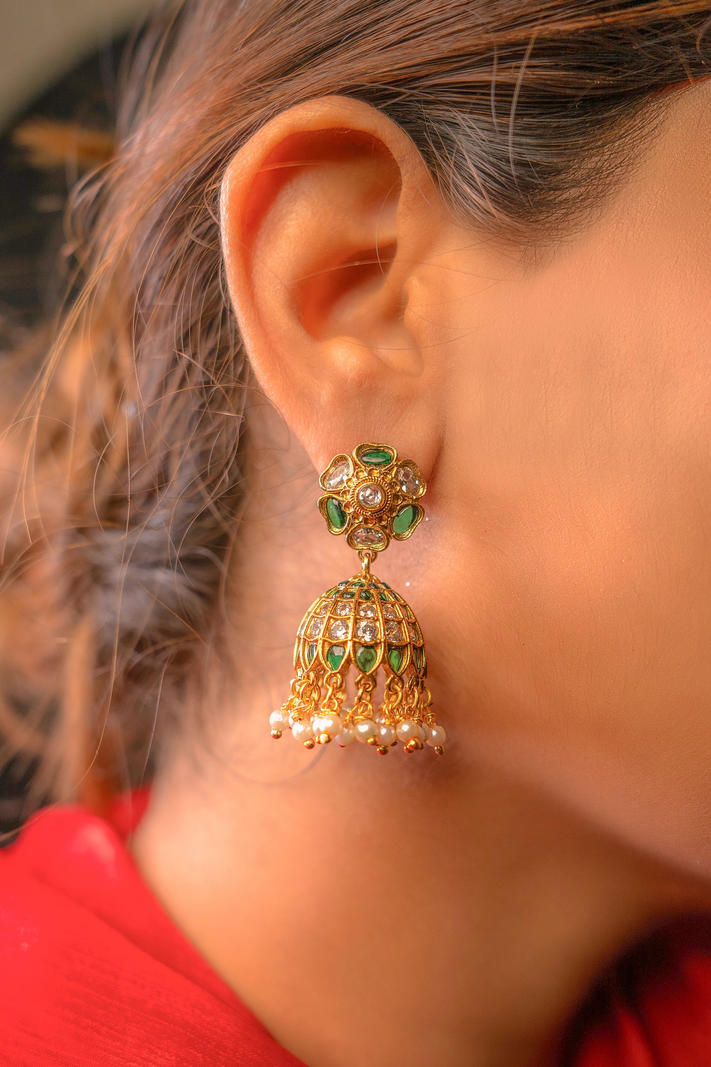Gilded Green Padmavati Kundan Earrings