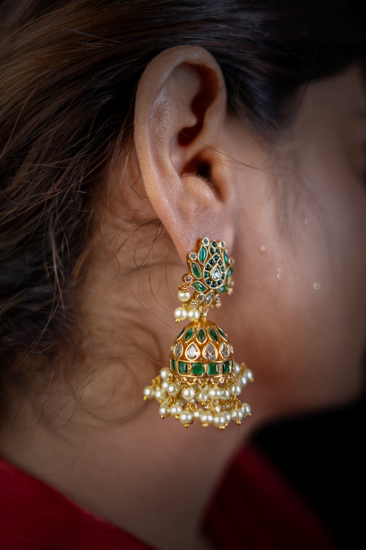 Vivid Padmavati Green Kundan Earrings - ELYSIAN GODDESS