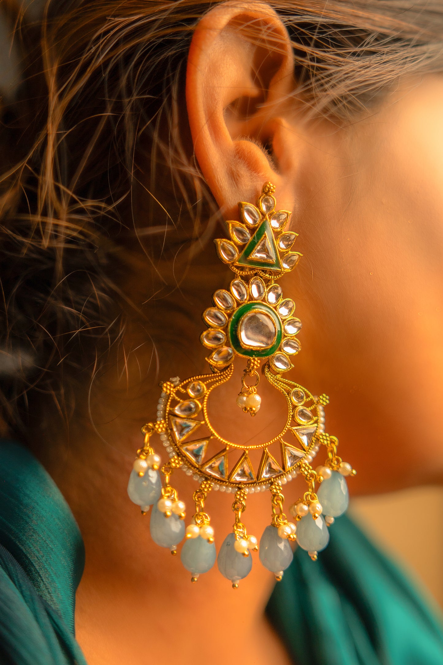 Noor Golden Mirage Blue Kundan Earrings