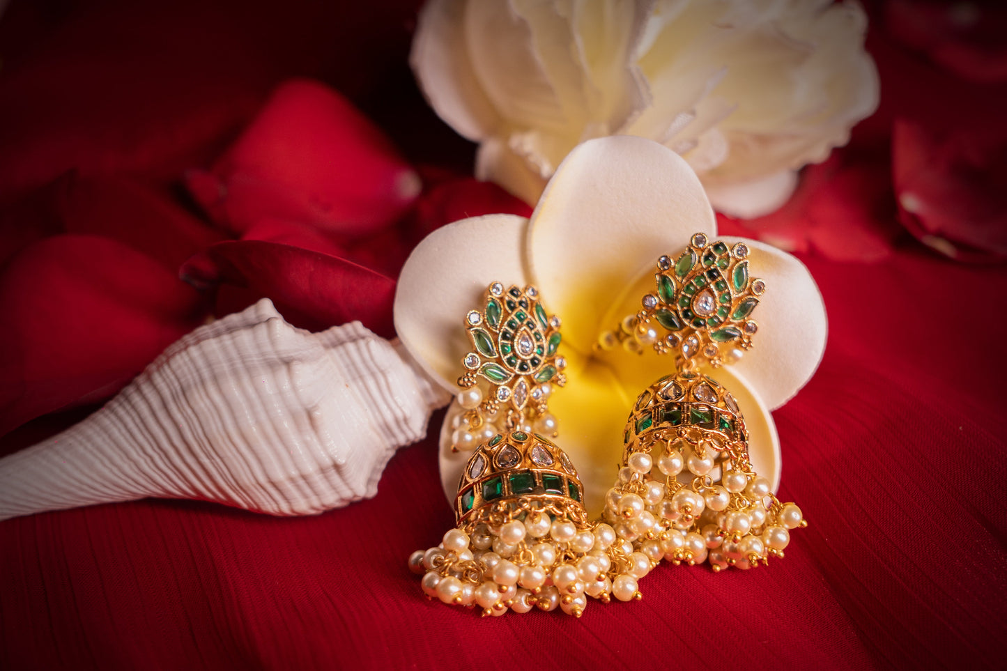 Vivid Padmavati Green Kundan Earrings - ELYSIAN GODDESS