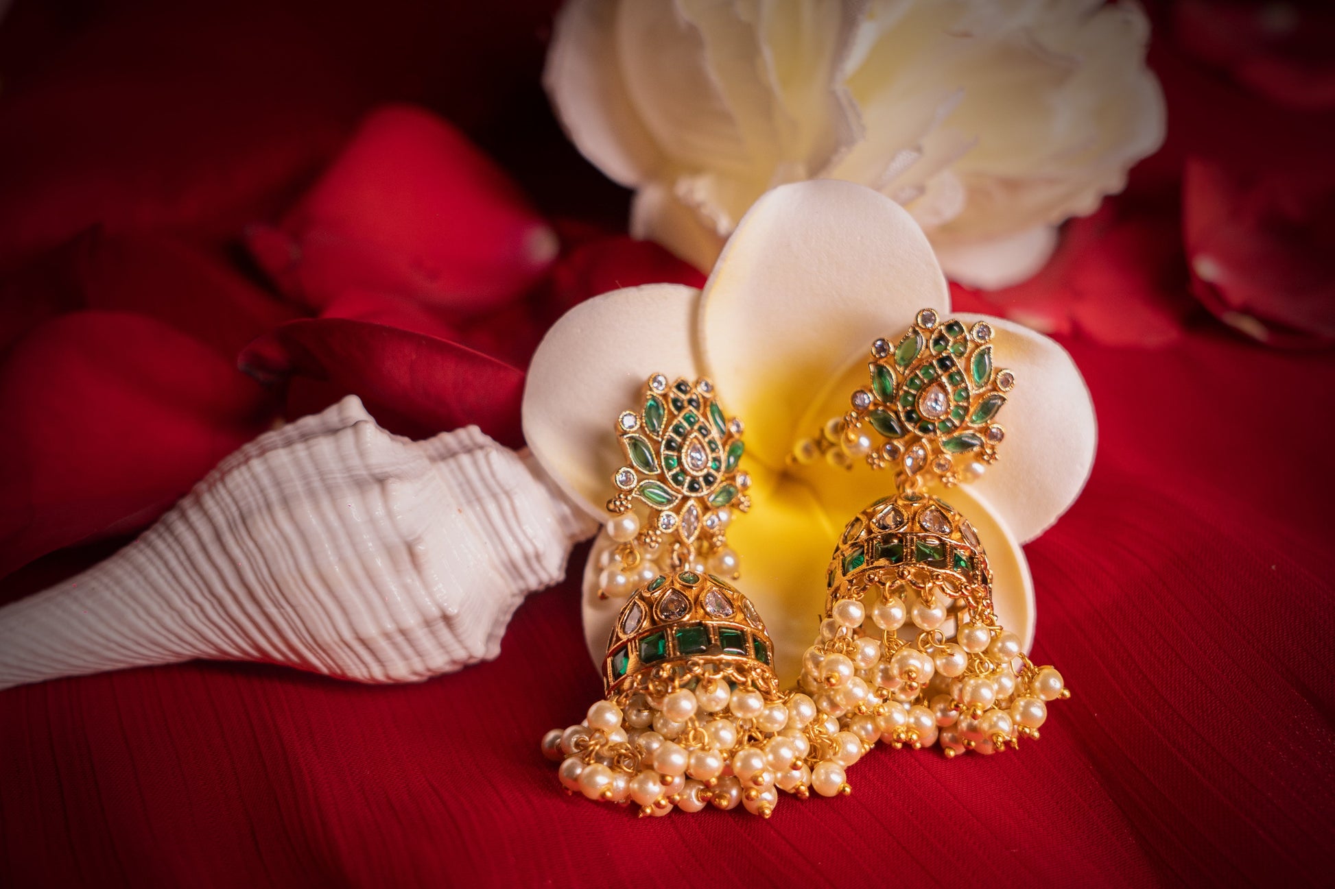 Vivid Padmavati Green Kundan Earrings - ELYSIAN GODDESS