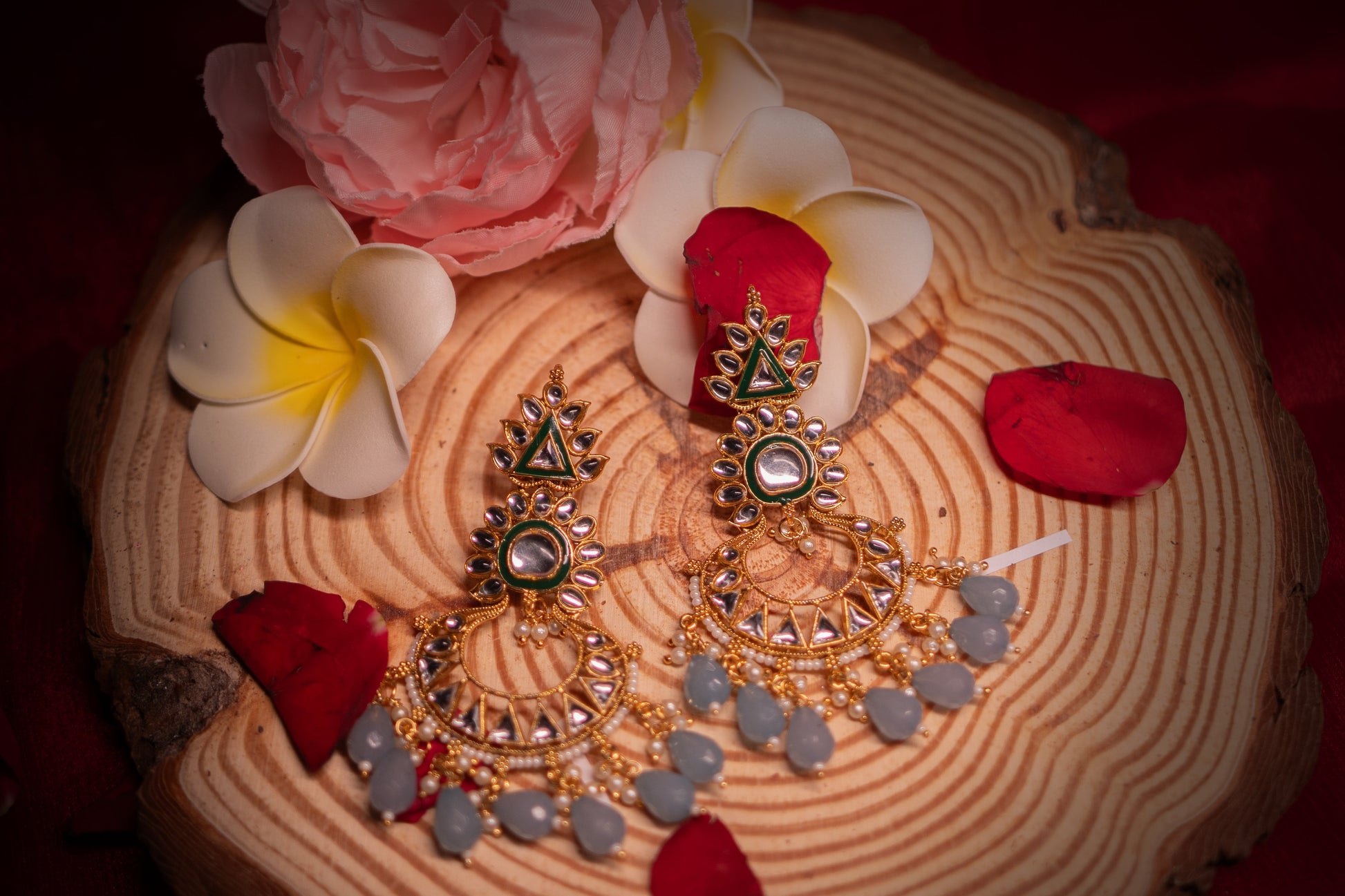 Golden Mirage Blue Kundan Earrings - ELYSIAN GODDESS