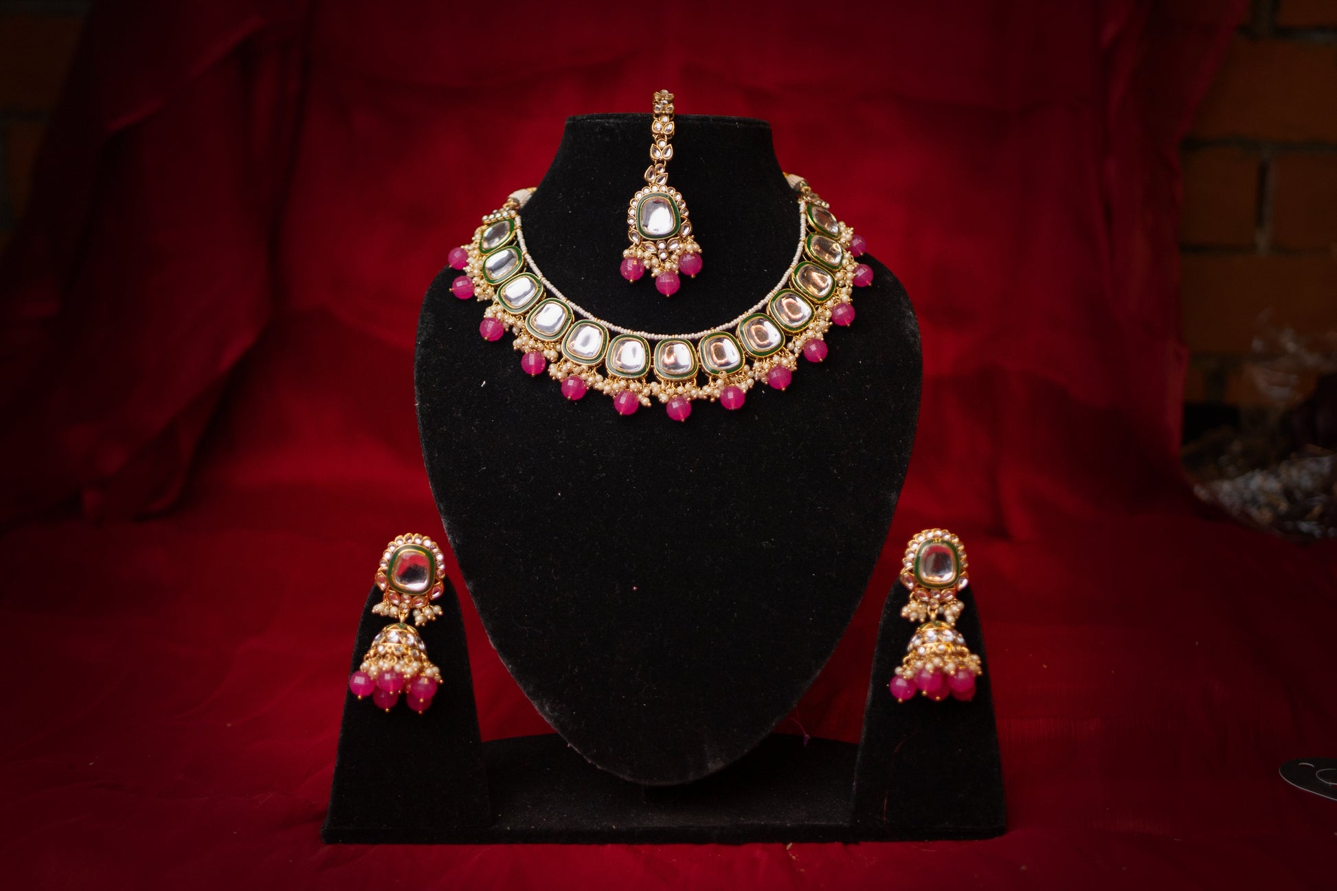 Noor Elegance Pink Kundan Necklace Set - ELYSIAN GODDESS
