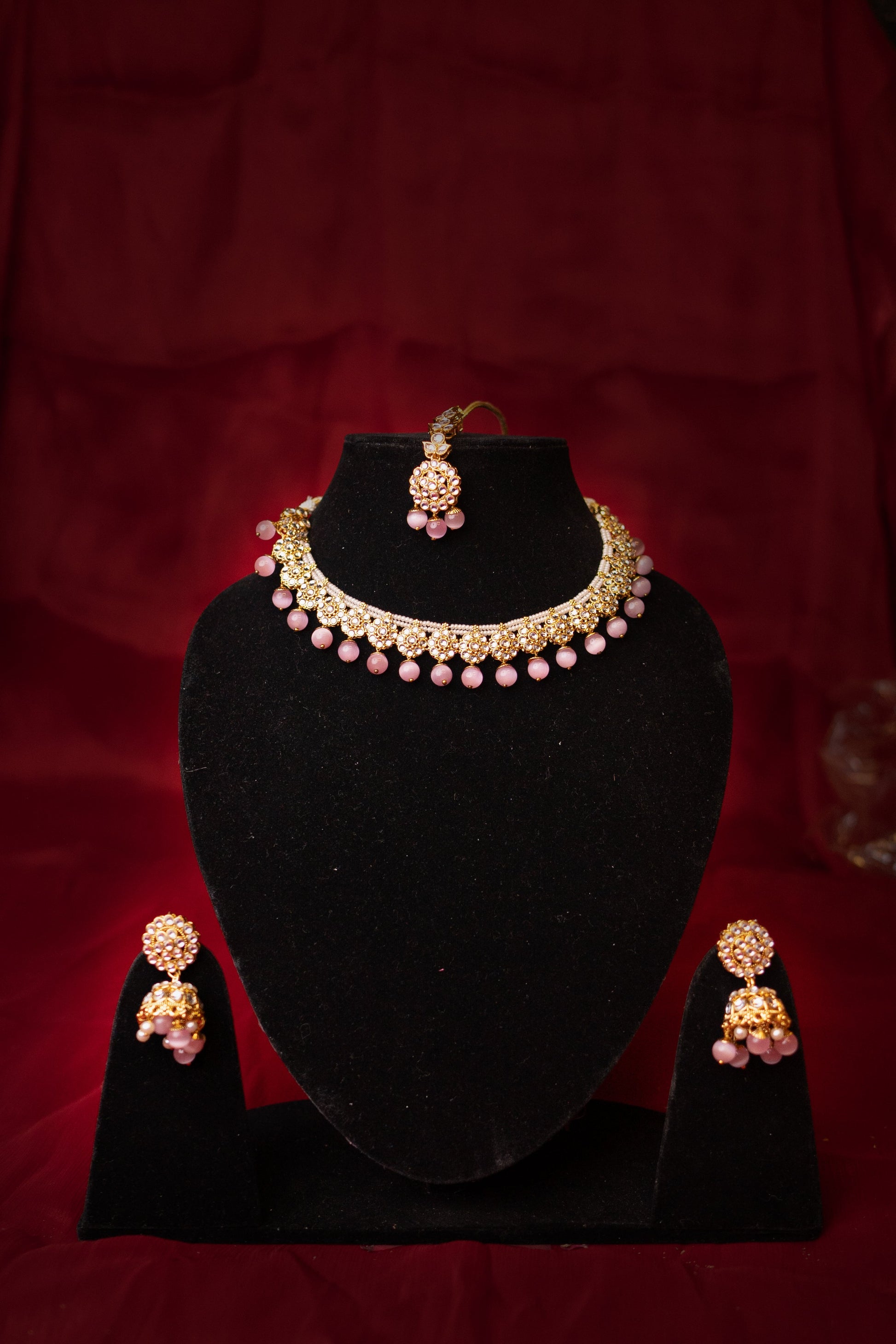 Jahan's Glow Pink Kundan Necklace Set - ELYSIAN GODDESS