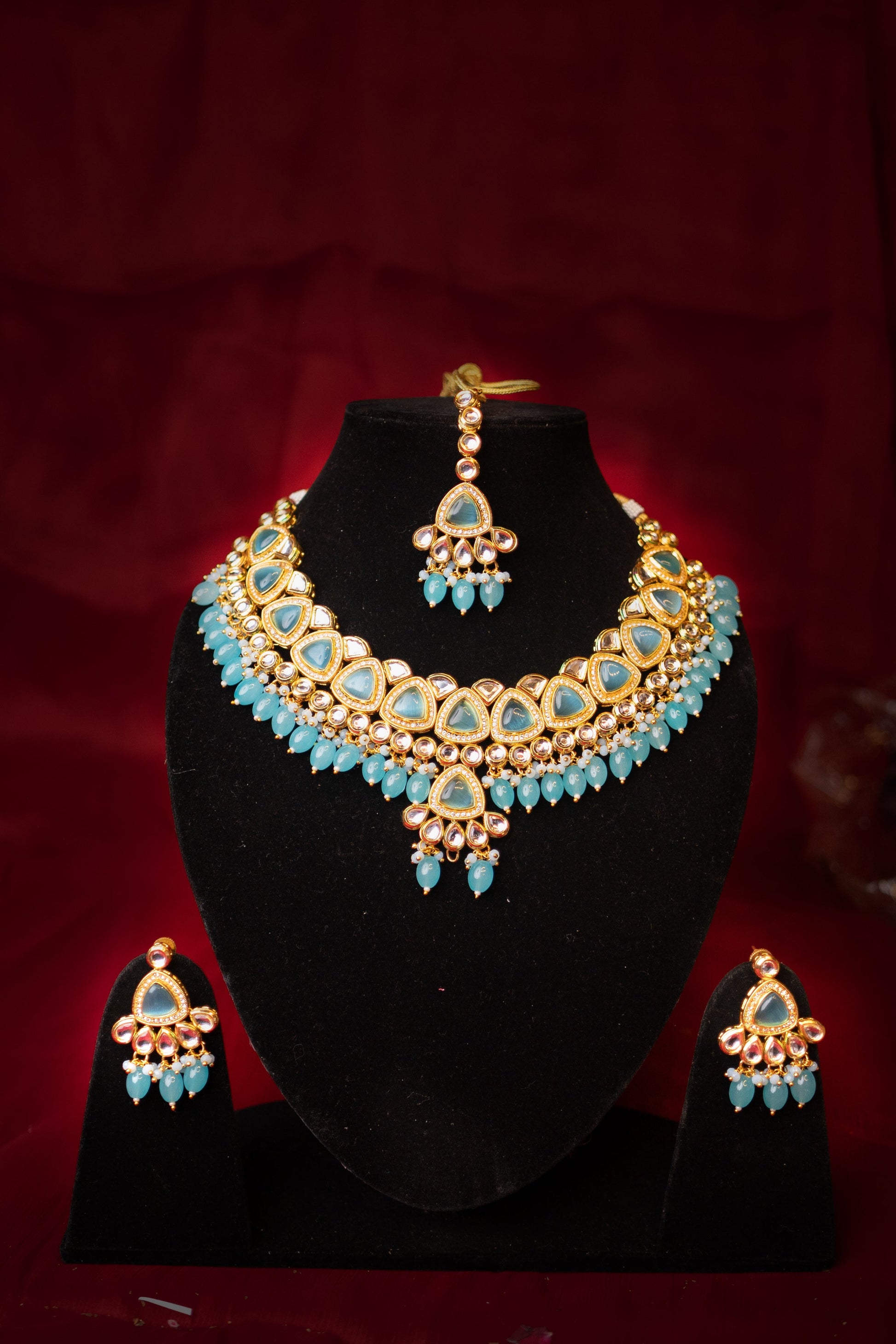 Jahan's Reflection Blue Kundan Necklace Set - ELYSIAN GODDESS