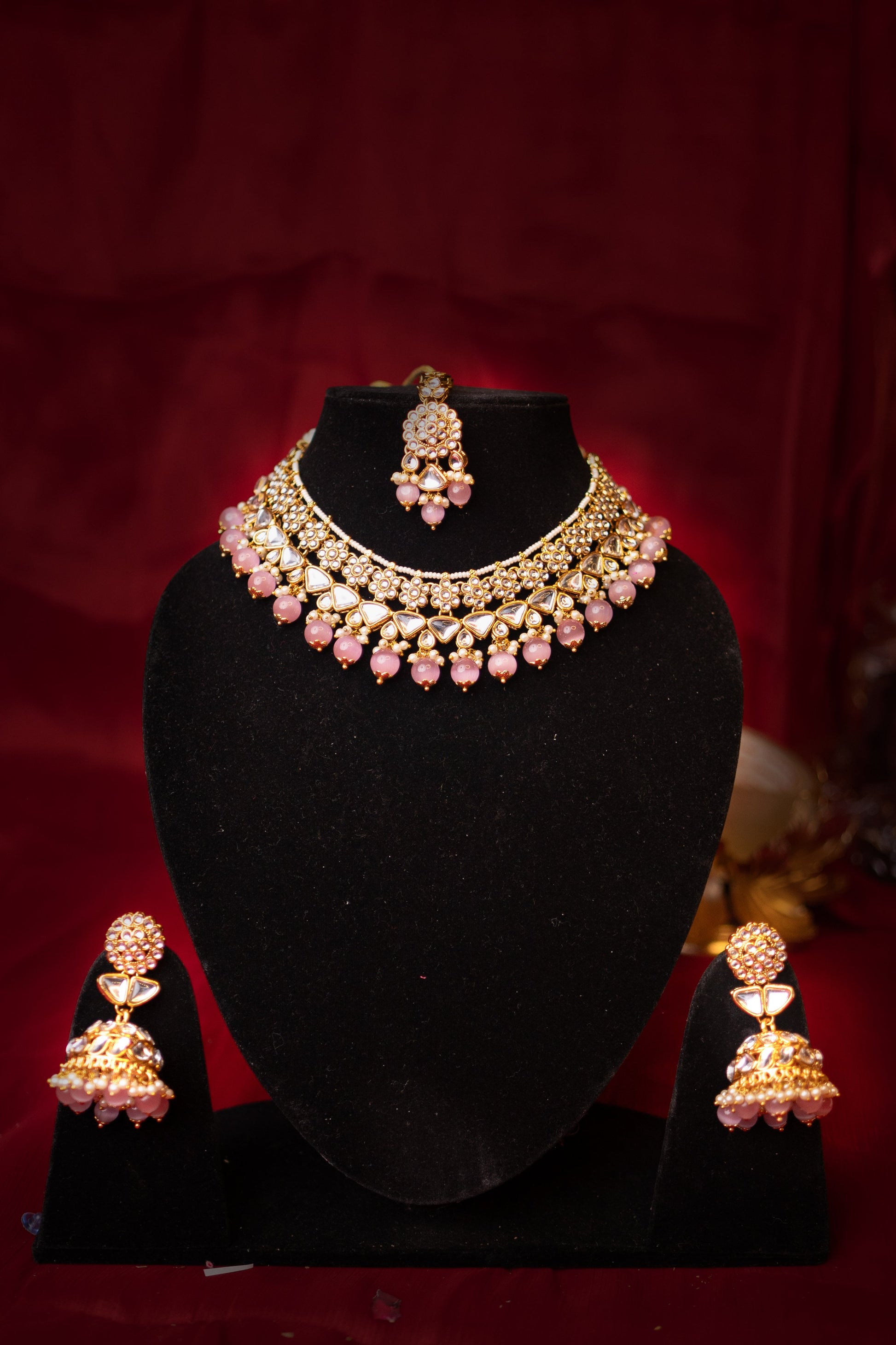 Noor's Horizon Pink Kundan Necklace Set - ELYSIAN GODDESS