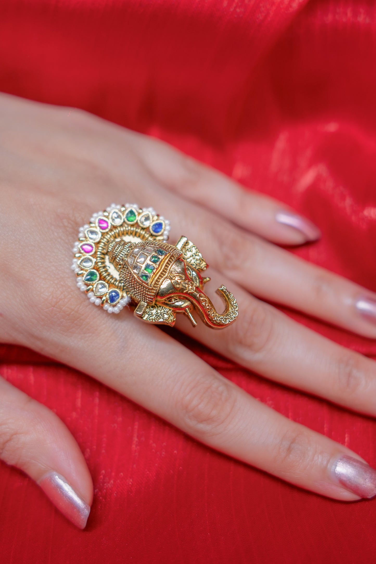 Regal Charm Ganesha Polki Adustable Ring