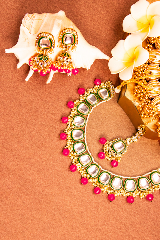 Noor Elegance Pink Kundan Necklace Set