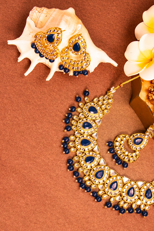Jahan's Whisper Blue Kundan Necklace Set