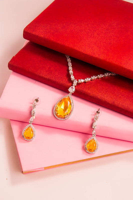 Yellow Sapphire Crown Necklace Set