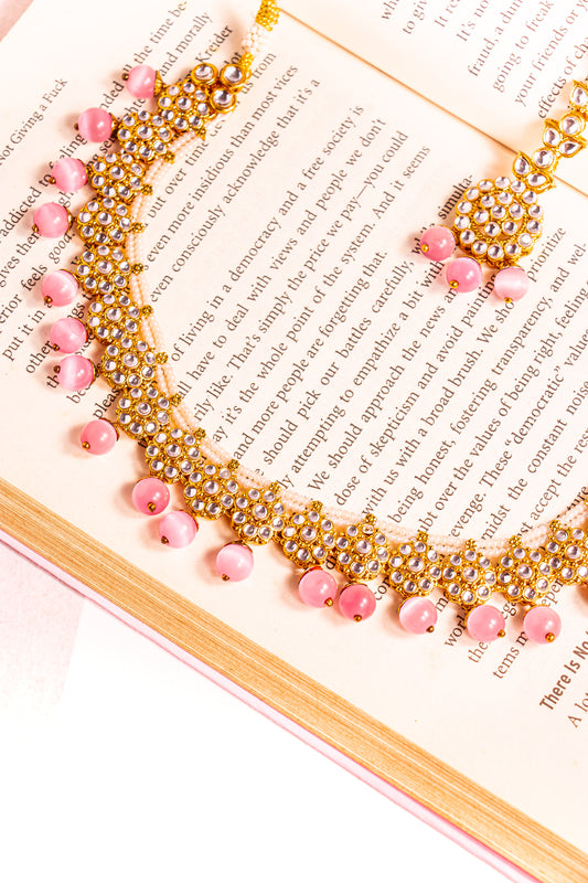 Jahan's Glow Pink Kundan Necklace Set