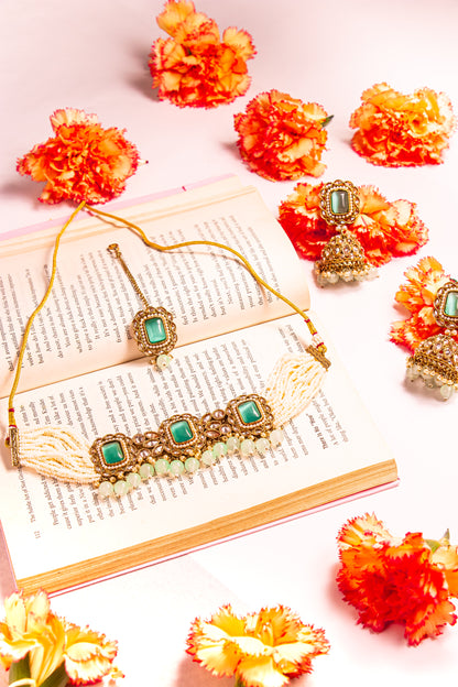 Lotus Radiant Polki Choker Necklace Set