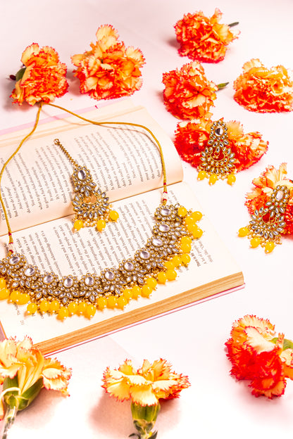 Noor's Journey  Yellow Kundan Necklace Set