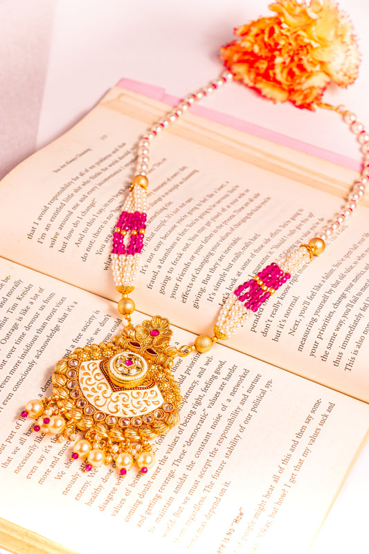 Divine Lotus Polki Long Necklace Set