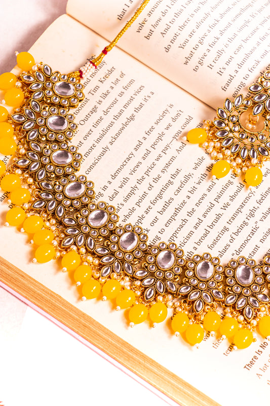 Noor's Journey  Yellow Kundan Necklace Set