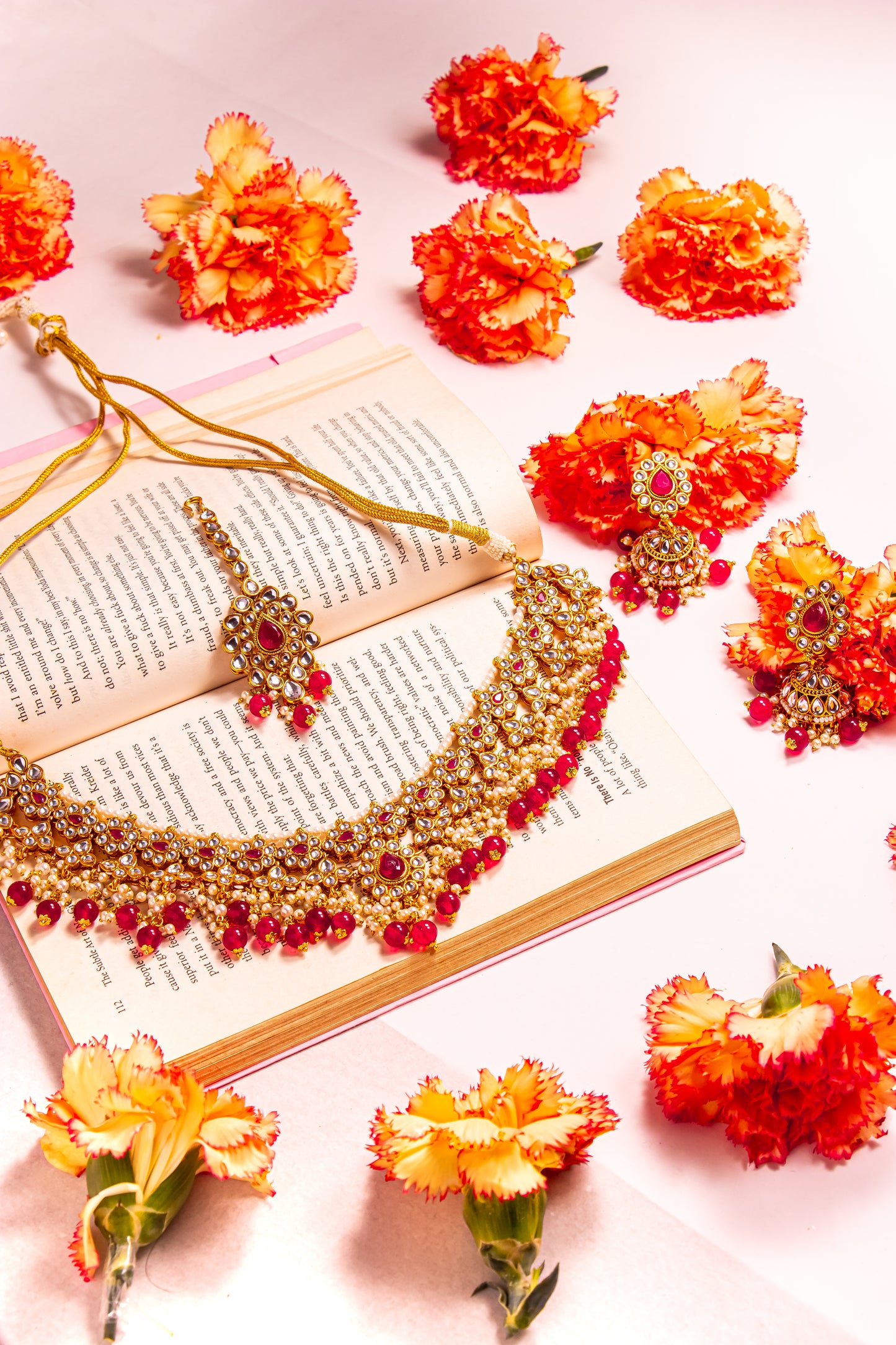 Noor's Serenity Red Kundan Necklace Set