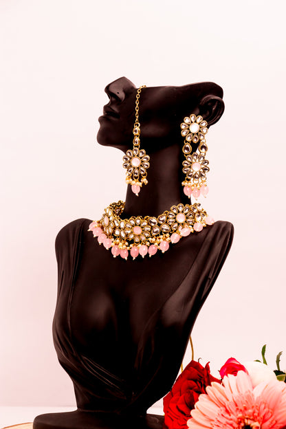Noor's Cascade Pink Kundan Necklace Set