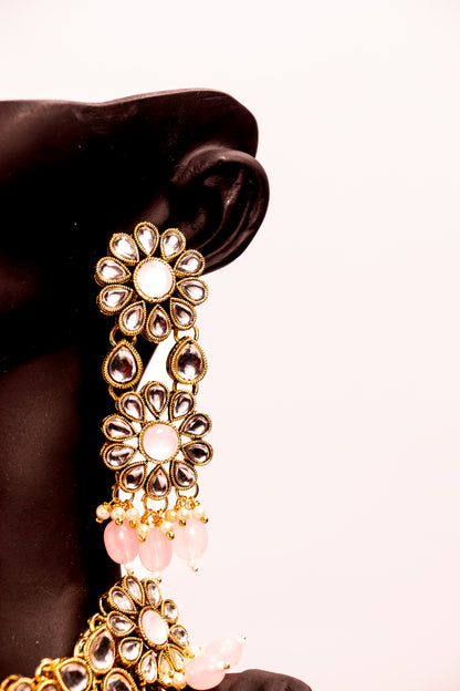 Noor's Cascade Pink Kundan Necklace Set