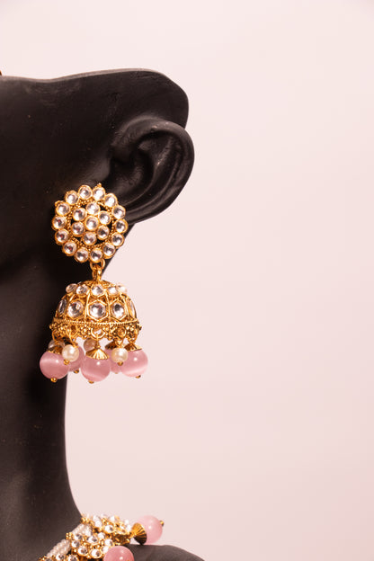 Jahan's Glow Pink Kundan Necklace Set
