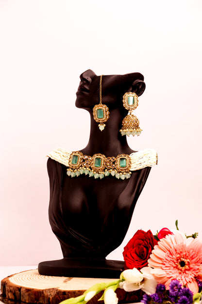 Lotus Radiant Polki Choker Necklace Set