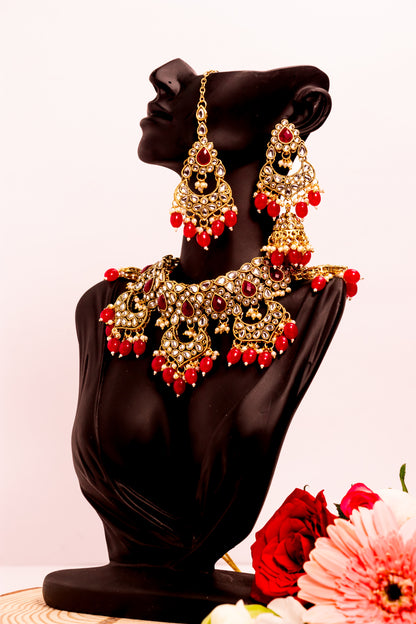 Noor's Aura Red Kundan Necklace Set