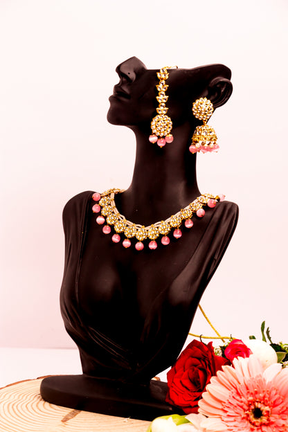Jahan's Glow Pink Kundan Necklace Set