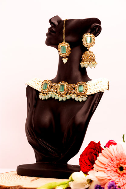 Lotus Radiant Polki Choker Necklace Set