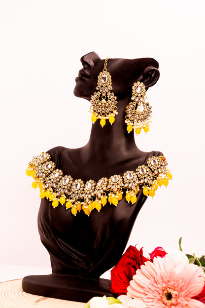 Noor's Journey  Yellow Kundan Necklace Set