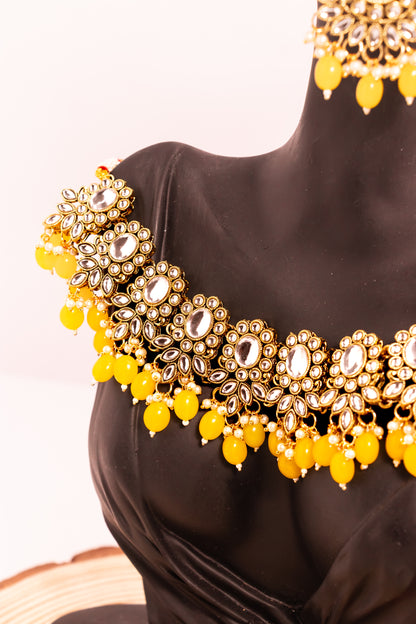 Noor's Journey  Yellow Kundan Necklace Set