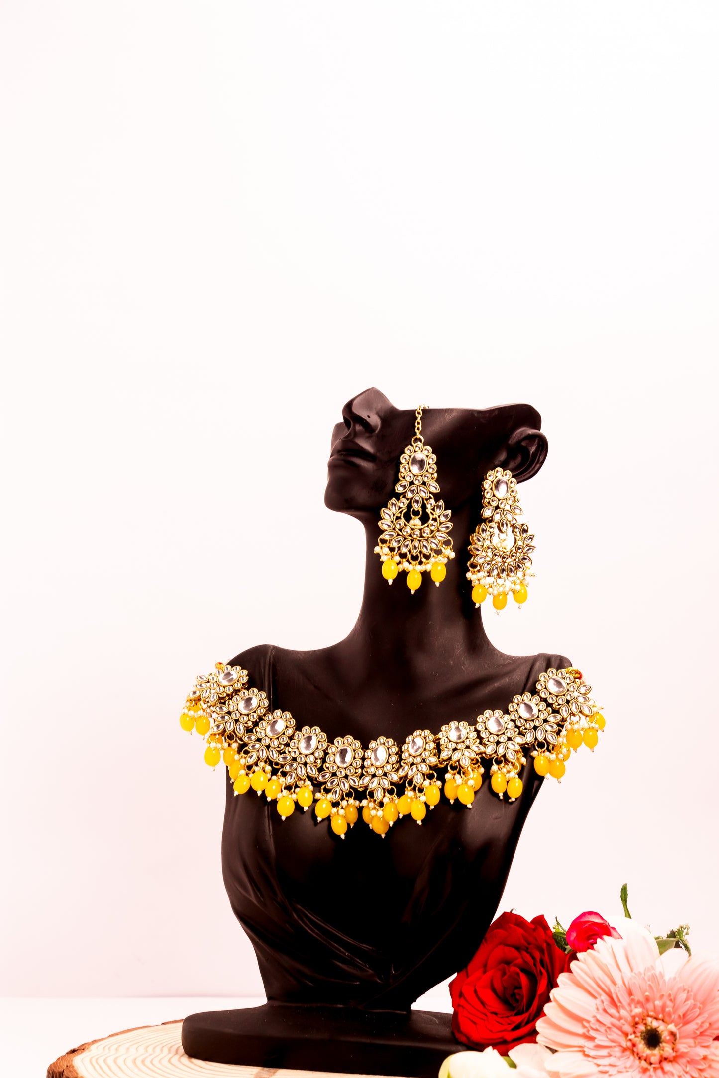 Noor's Journey  Yellow Kundan Necklace Set